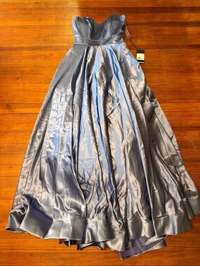 New with tags La Femme Strapless Satin Ball Gown in Periwinkle Blue Size 10